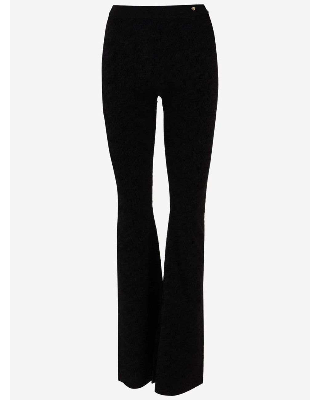 Versace Black Medusa Flared Stretch Viscose Jersey Pants