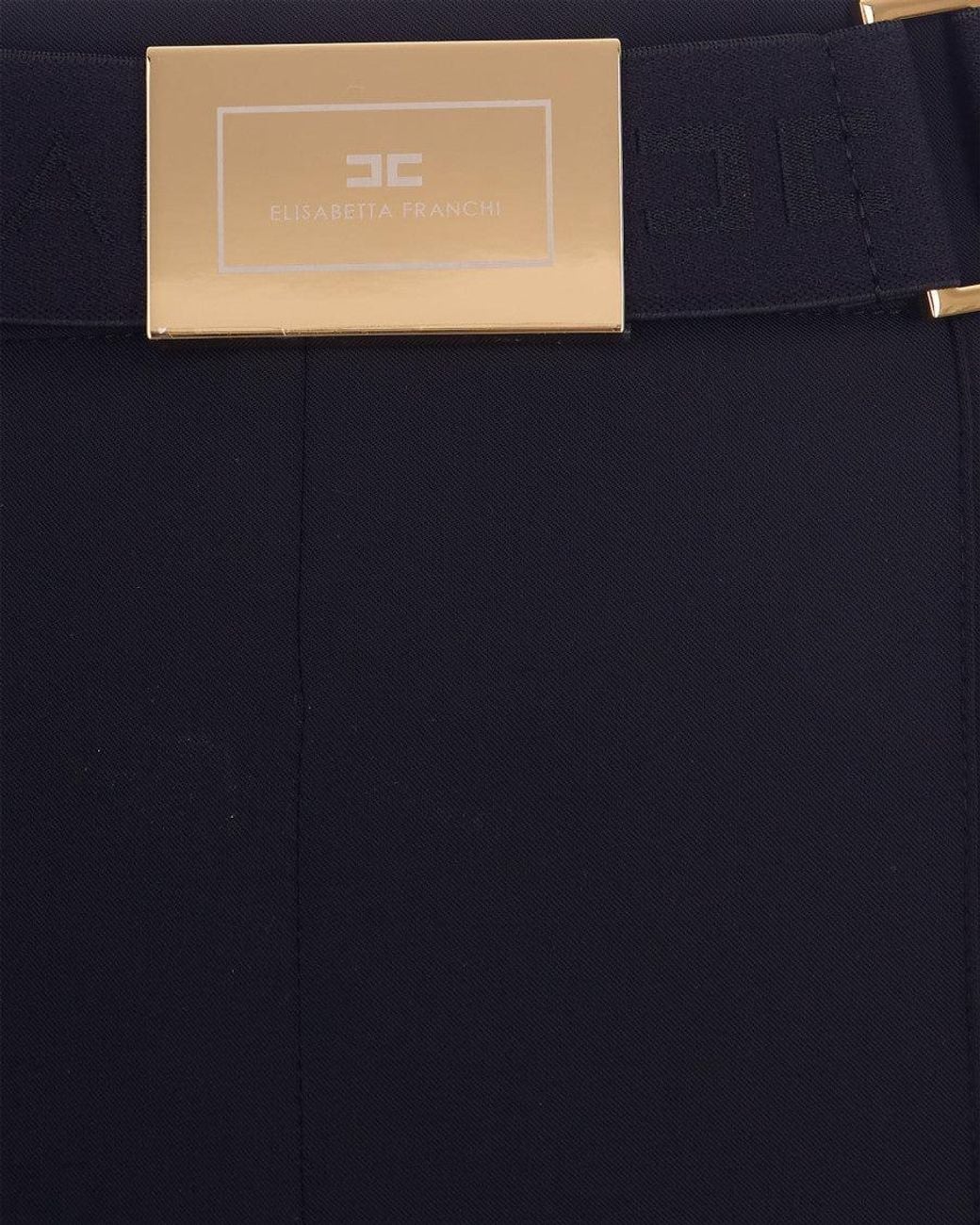 Elisabetta Franchi Blue Technical Bi-Elastic Pants With Laser-Engraved Logo Plaque
