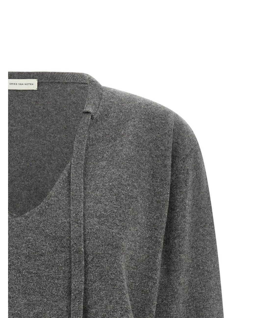 Dries Van Noten Gray Knitted V Neck Sweater