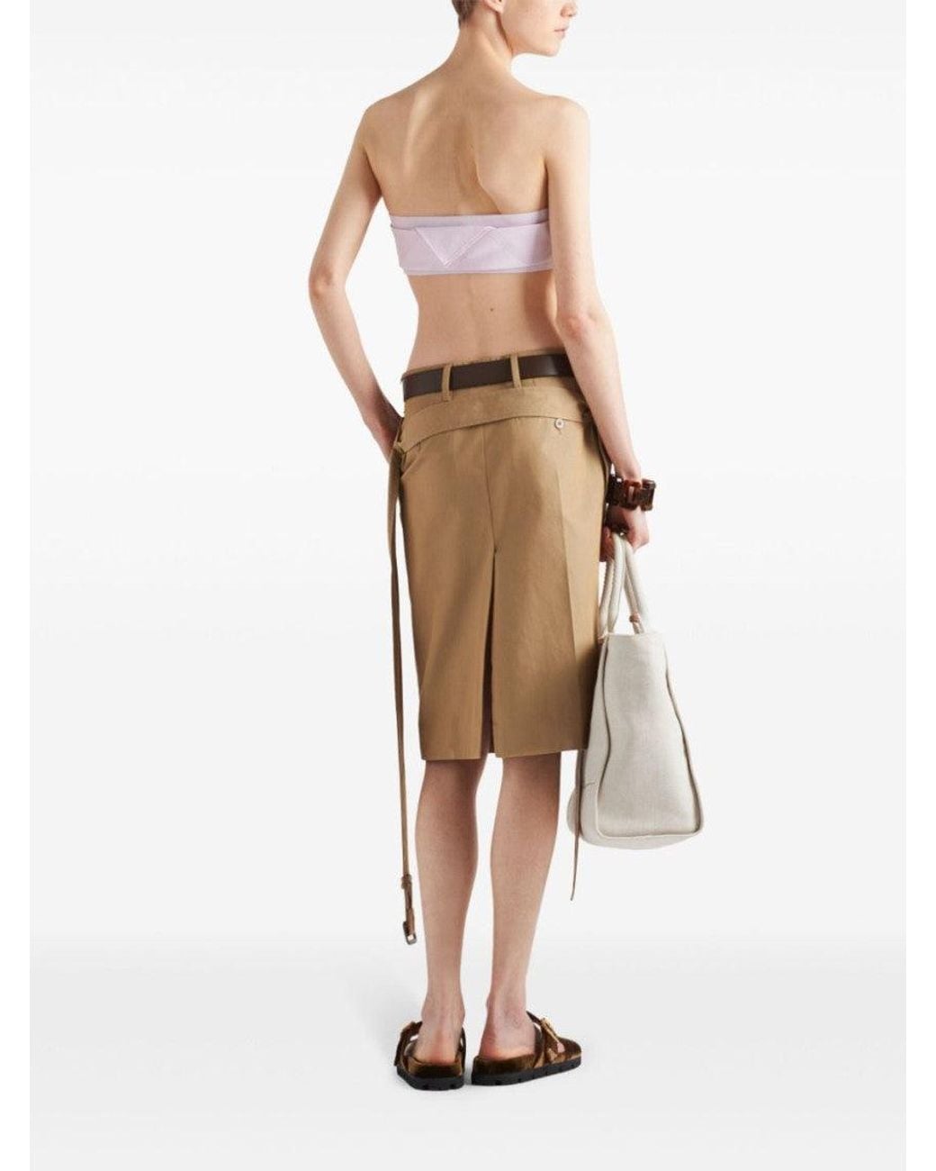 Prada Natural Belted Midi Skirt