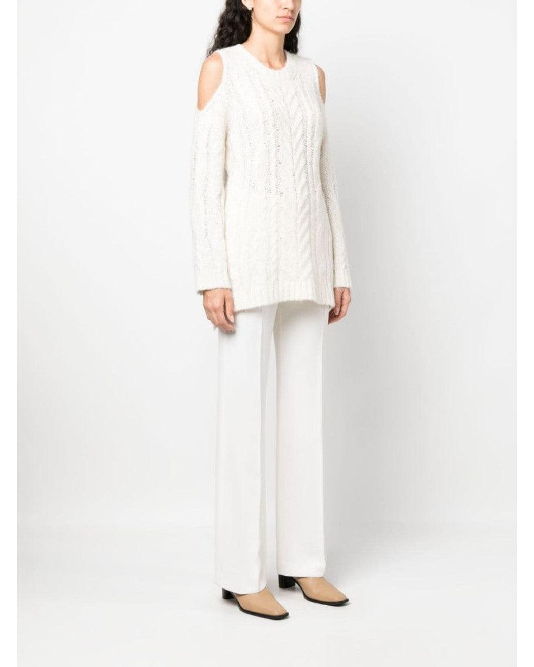 P.A.R.O.S.H. White Off-Shoulder Crochet Jumper