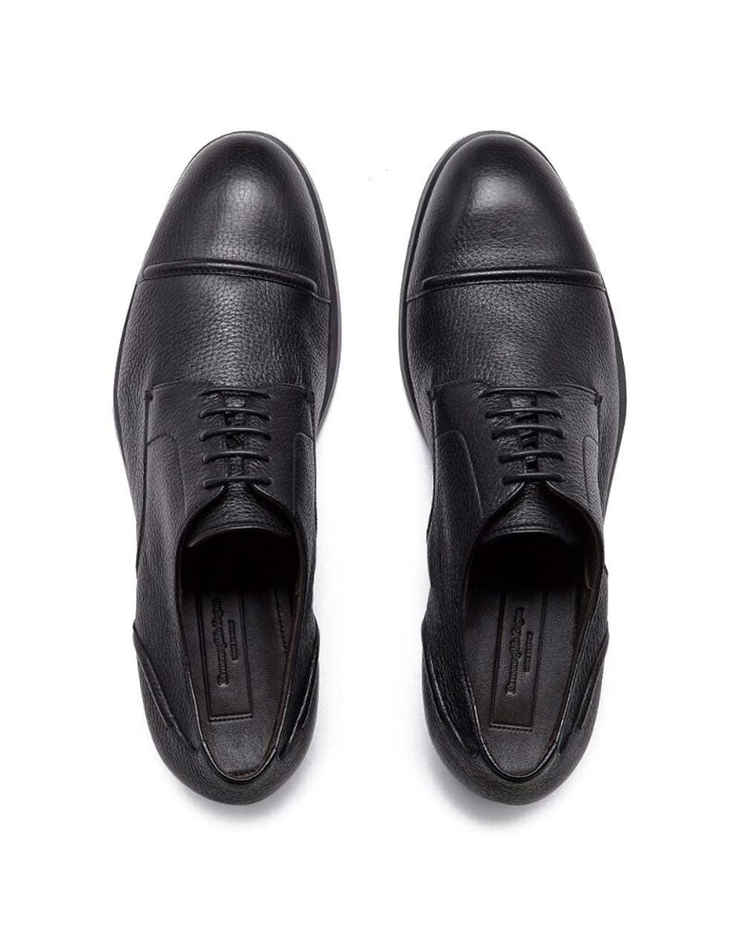 Zegna Black Textured Leather Lace Ups for men