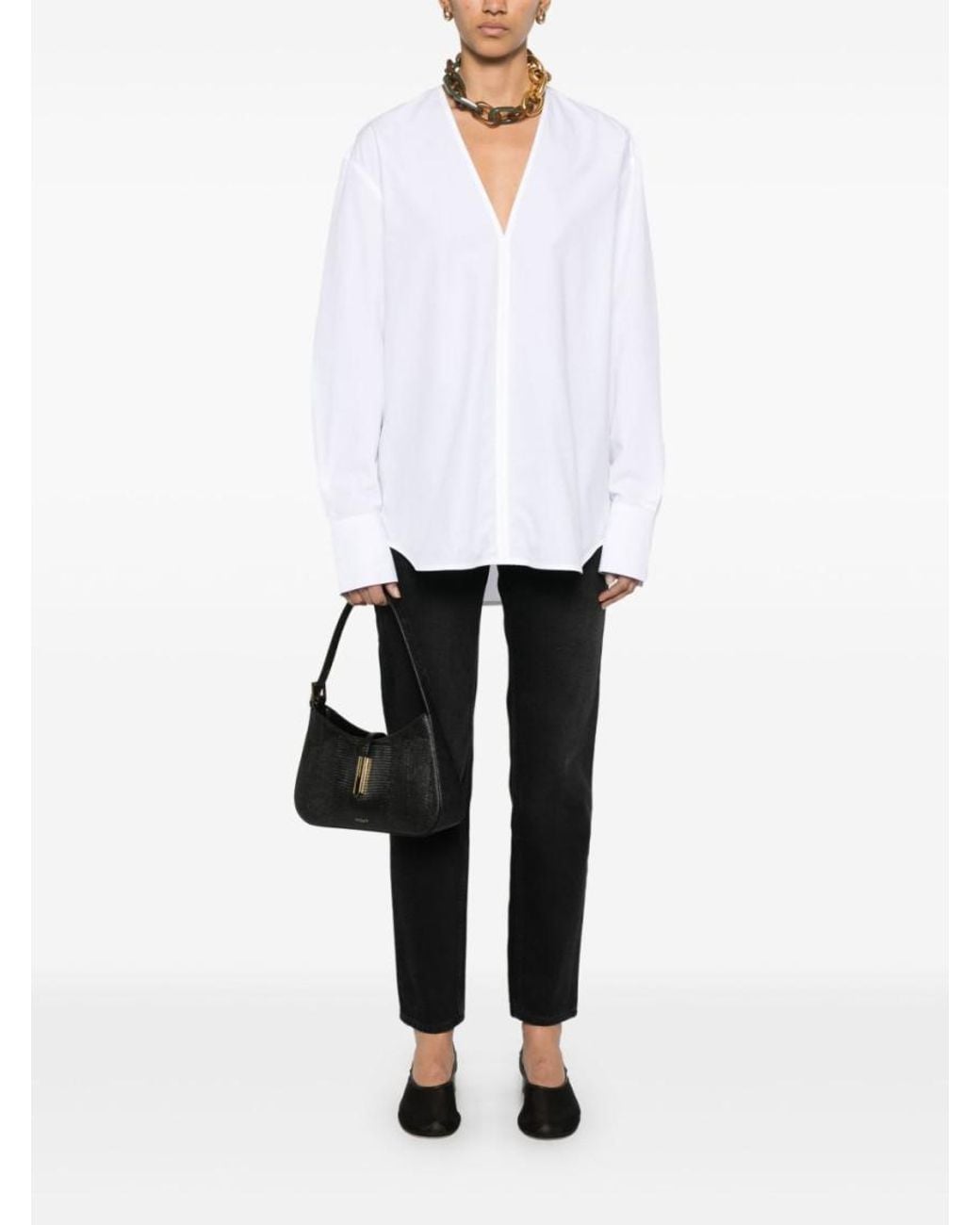 Totême White Cotton V-Necked Blouse