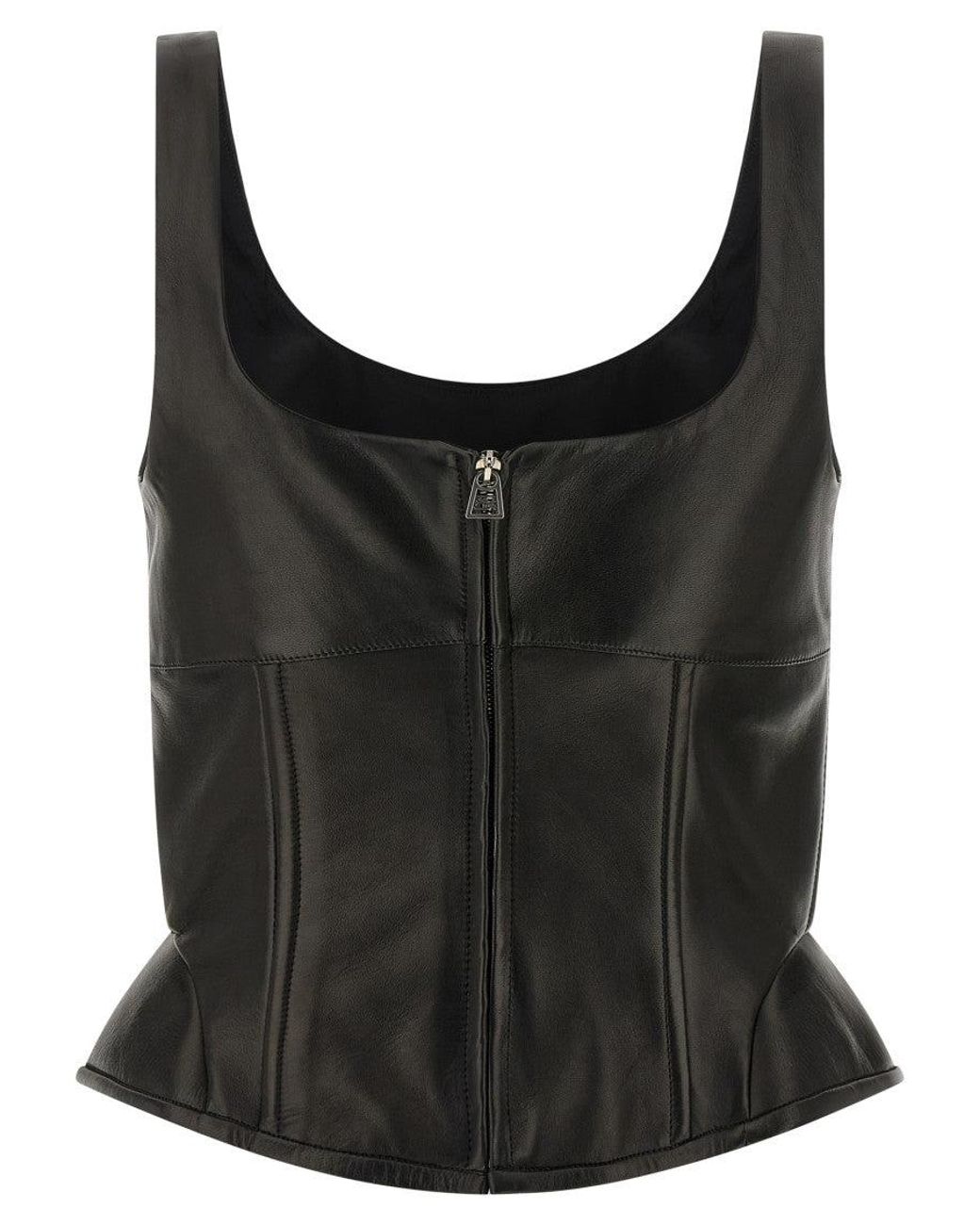 Ermanno Scervino Black Lamb Leather Tank Tops