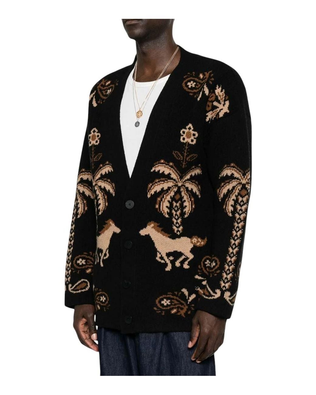 Alanui Black V Neck Cardigan for men