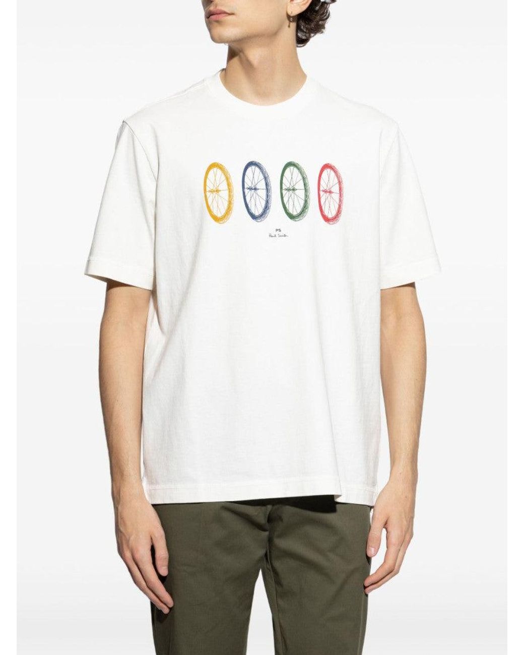 Paul Smith White Bike Tyres Cotton T-Shirt for men