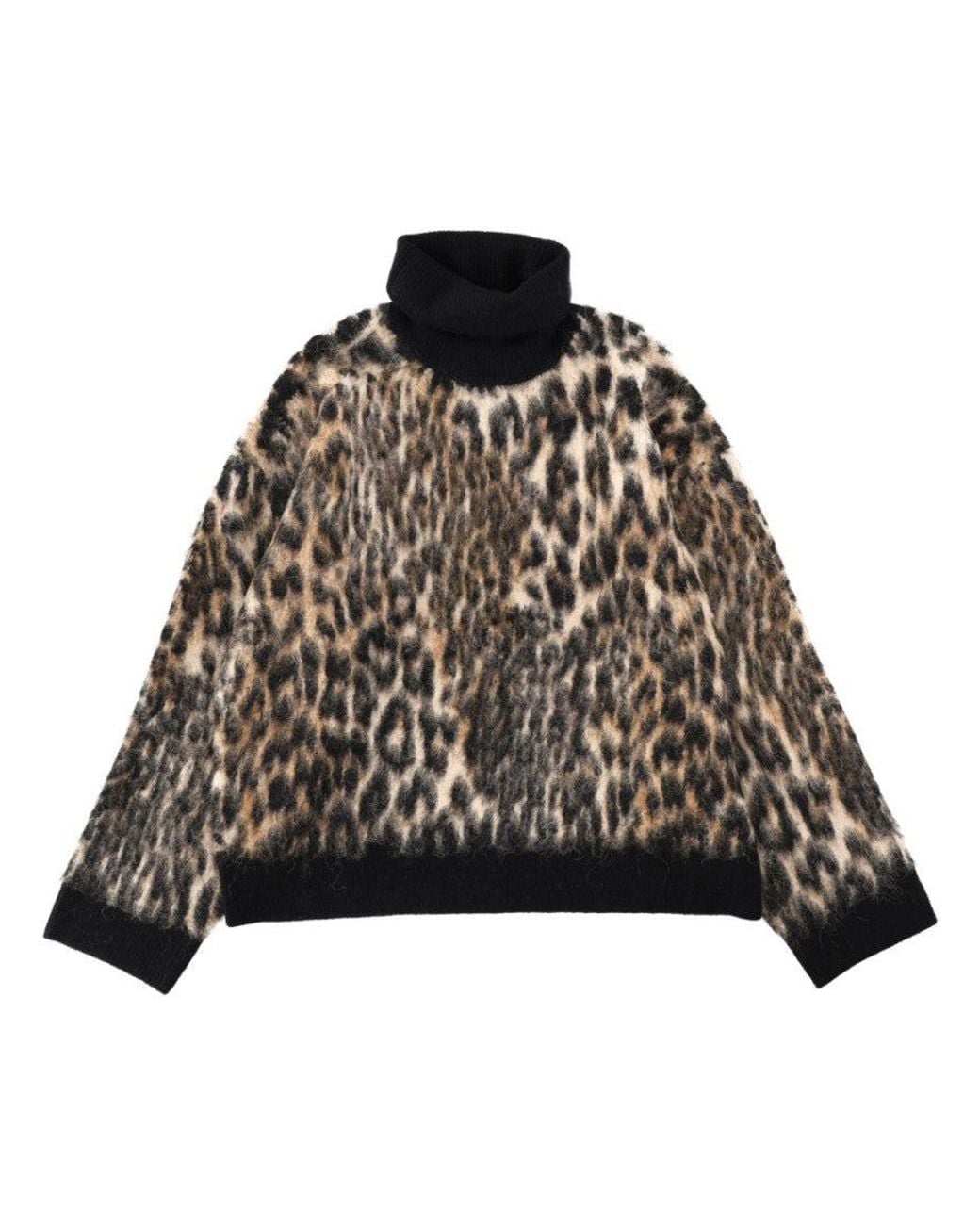 Ganni Black Animal Print Turtle Neck Sweater