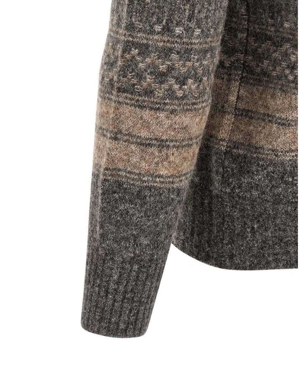 Brunello Cucinelli Gray Nordic Jacquard Cardigan for men