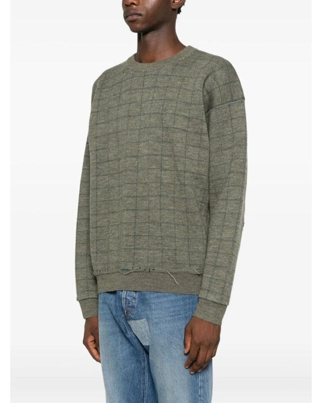 Maison Margiela Green Checked Distressed Sweater for men