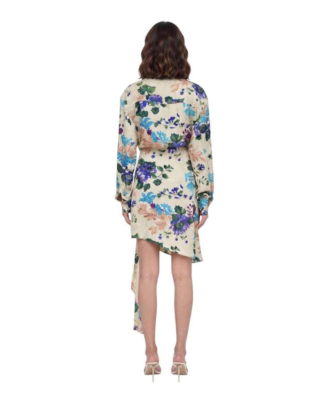 Off-White c/o Virgil Abloh Blue Floral V Neck Mini Dress