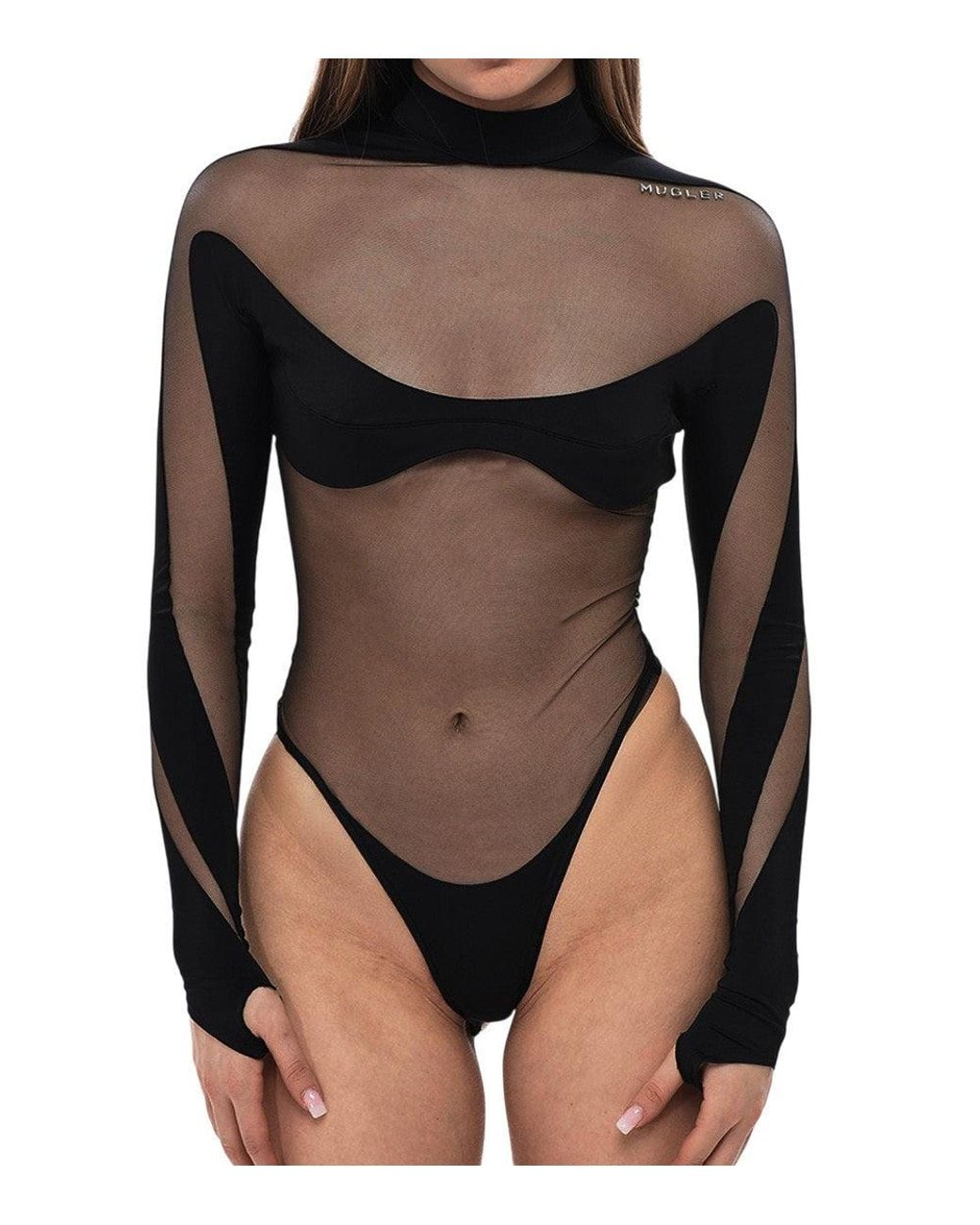 Mugler Black Transparent Swimwear