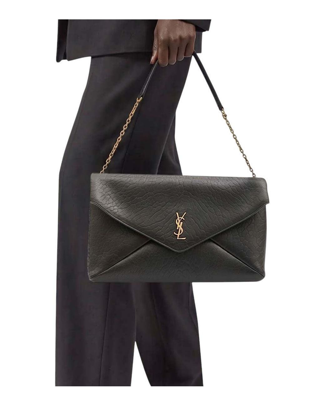 Saint Laurent Black Logo Envelope Large Clutch
