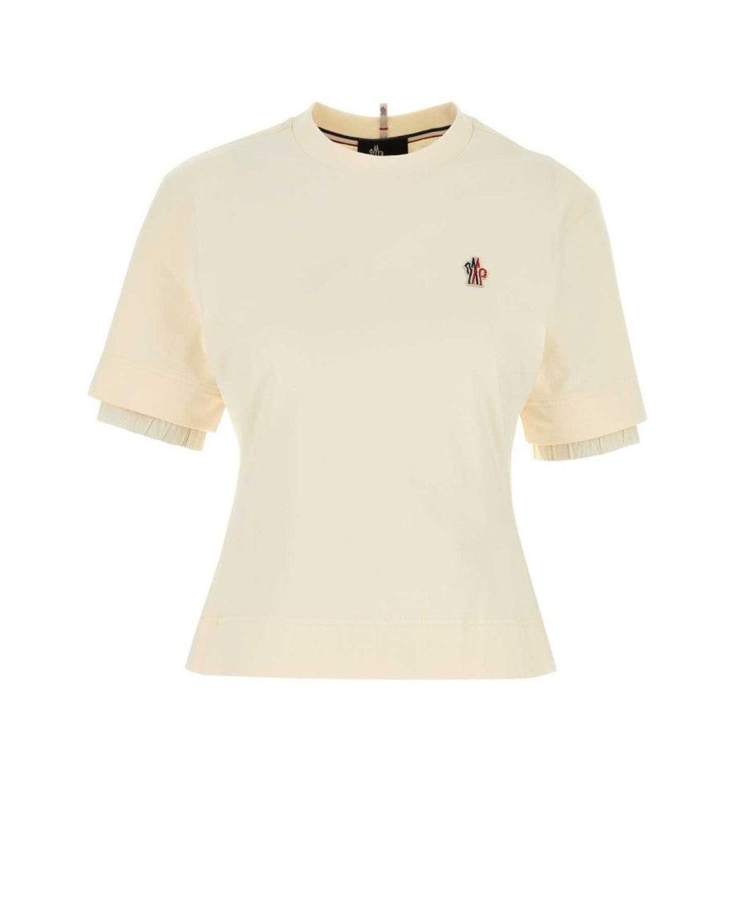 Moncler Natural Ivory Logo-Patch Cotton T-Shirt