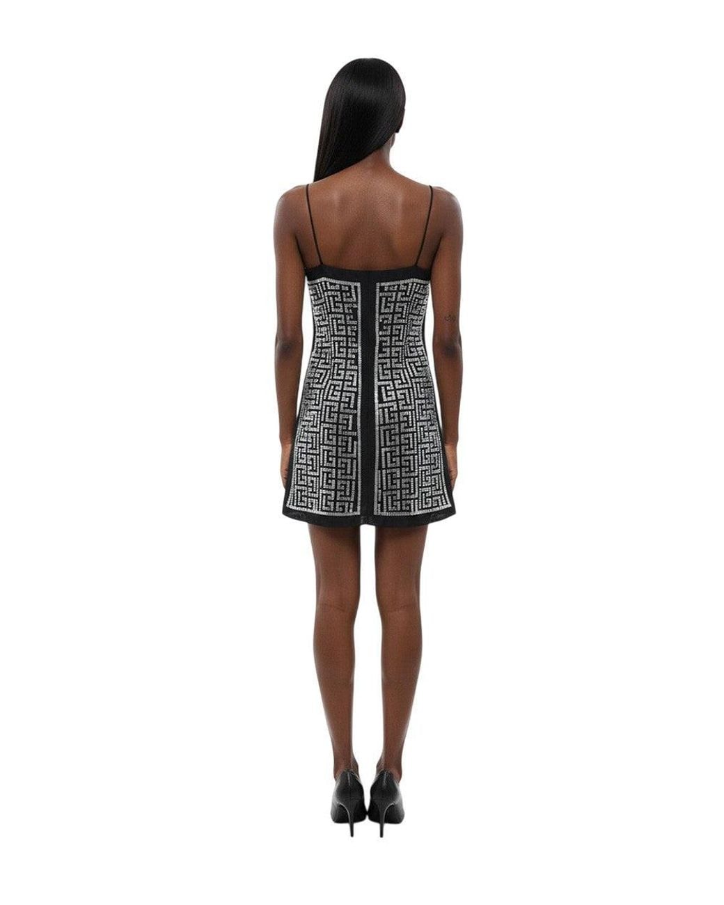 Balmain Black Logo V Neck Mini Dress