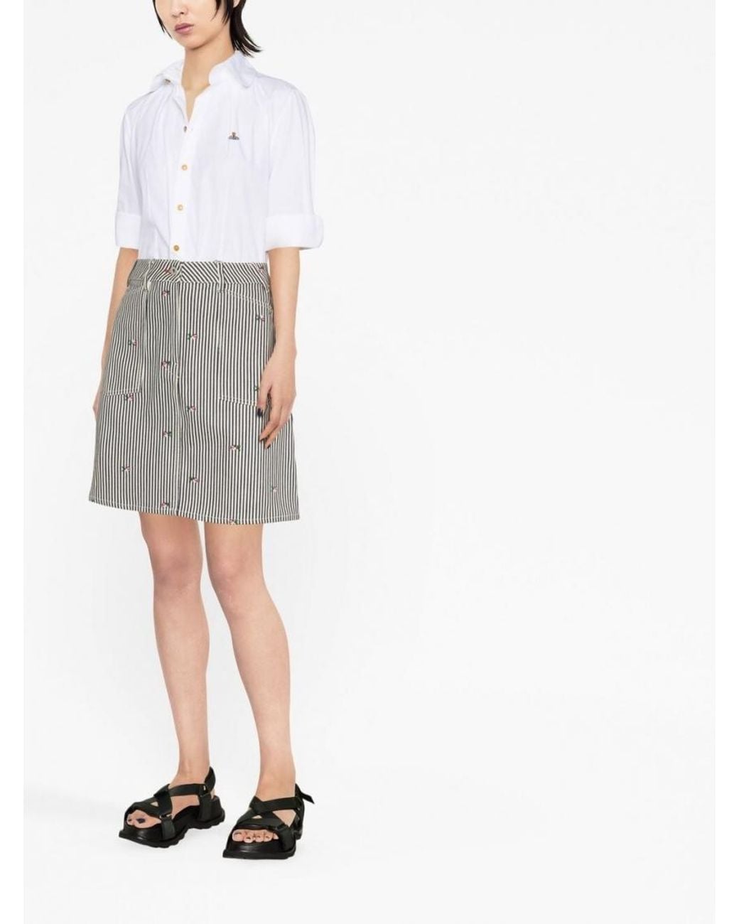 KENZO Blue Denim Blackwhiye Striped Print Skirt