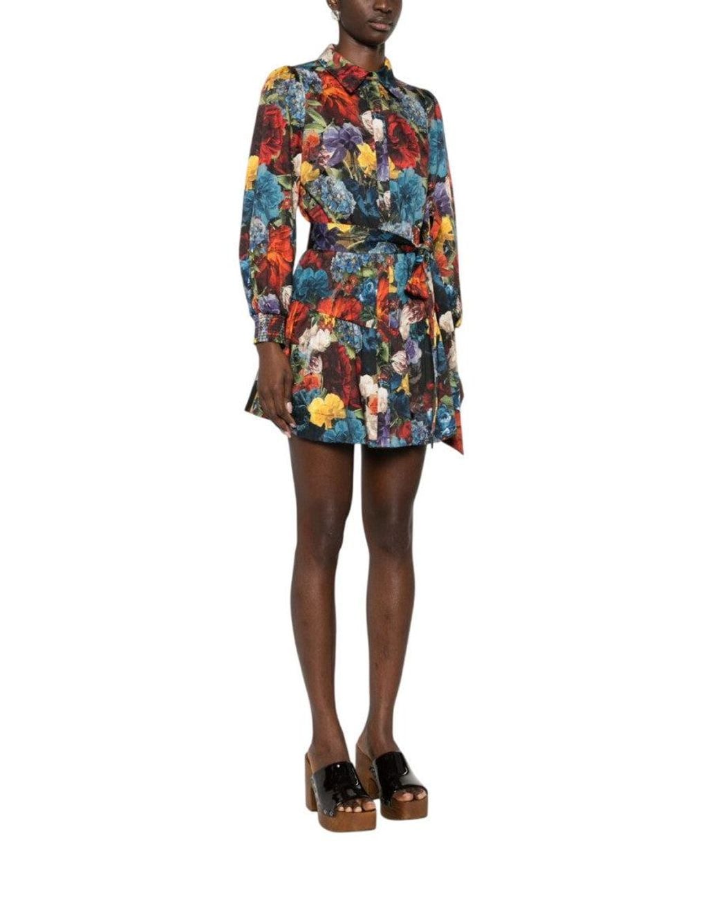Alice & Olivia White Floral Shirt Collar Mini Dress