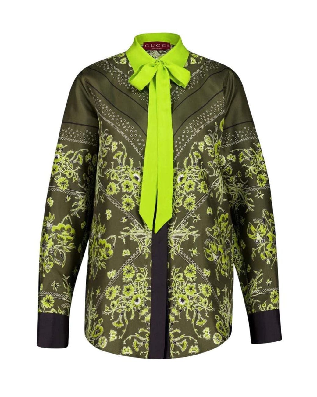 Gucci Green Tie Neck Printed Top