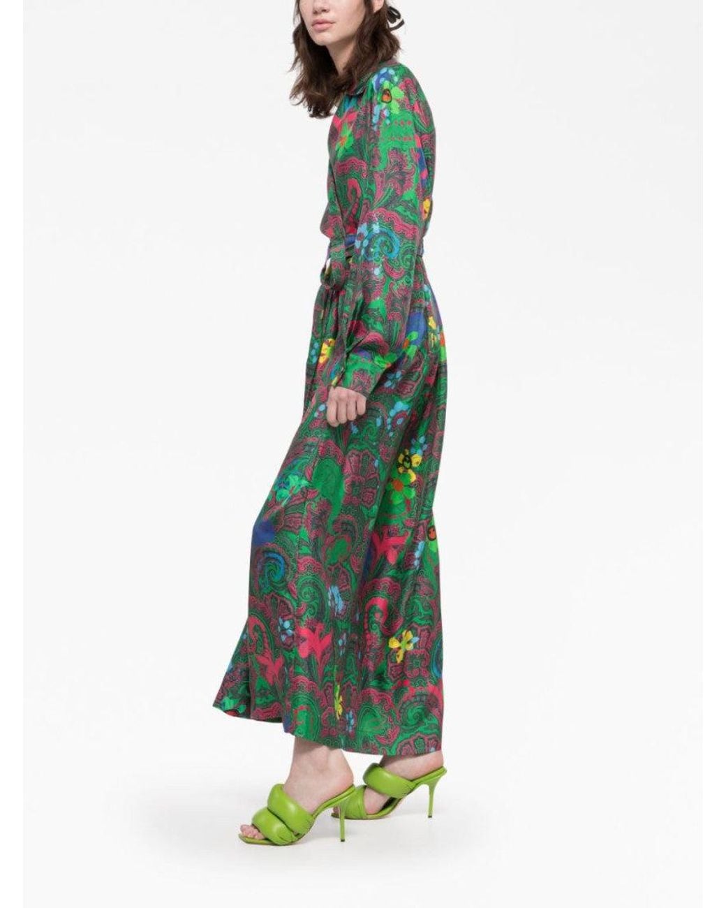 AZ FACTORY Green Paisley Print Long Wrap Dress