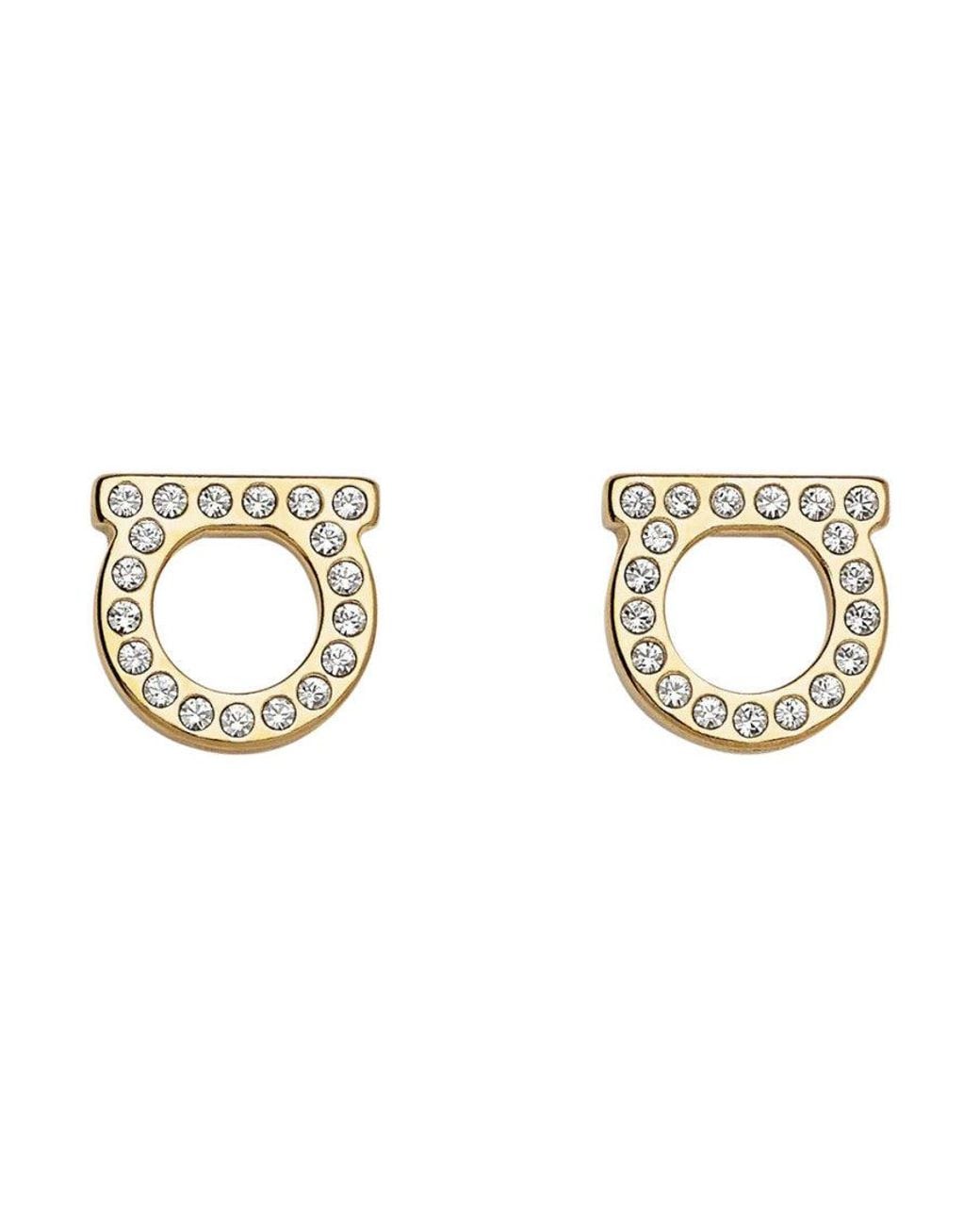 Ferragamo Metallic Golden Gancini Crystal Stud Earrings