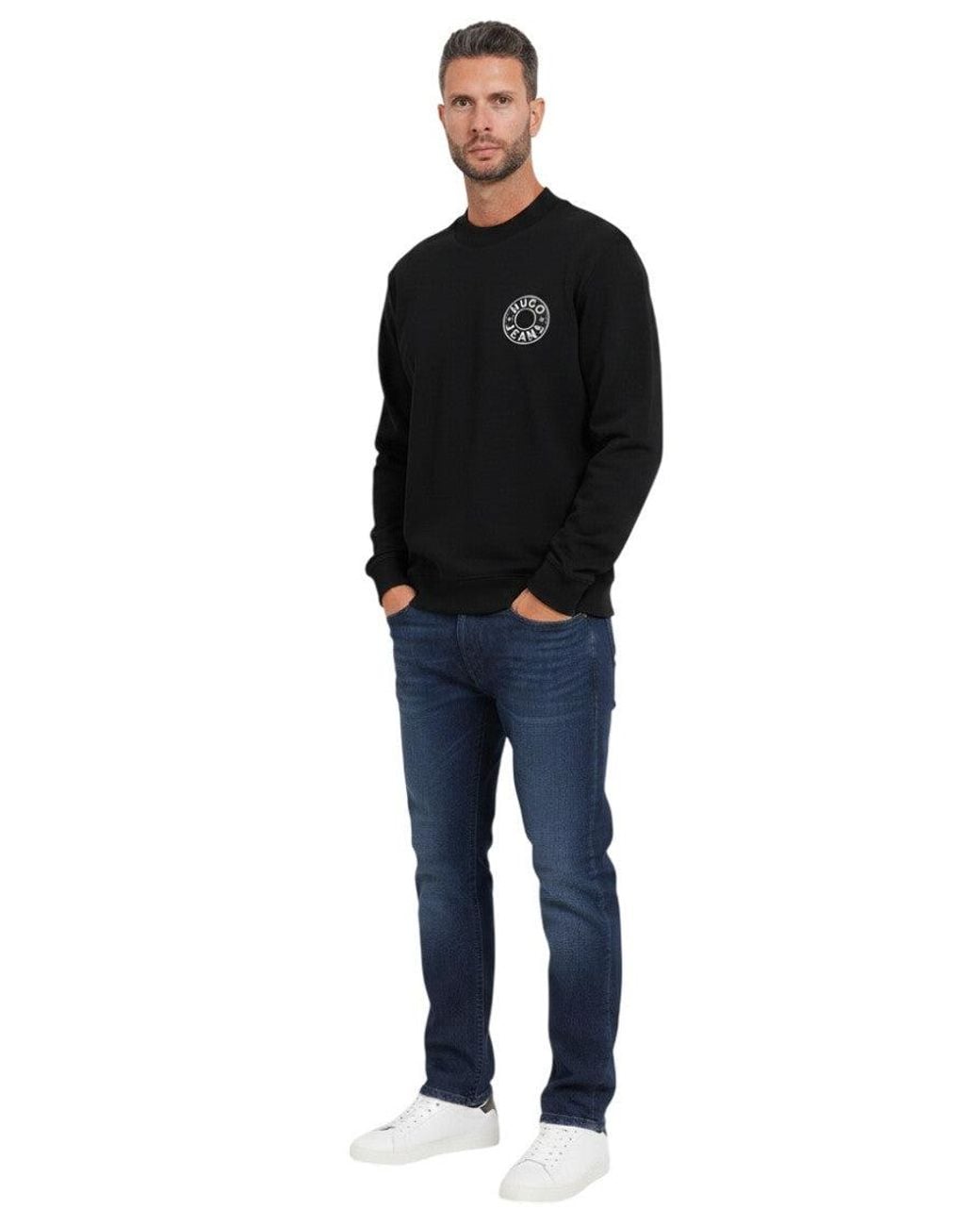 HUGO Black Logo Crew Neck Sweatshirt for men