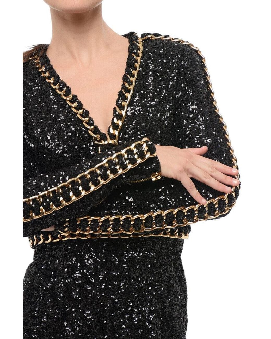 Balmain Black Embellished V Neck Mini Dress