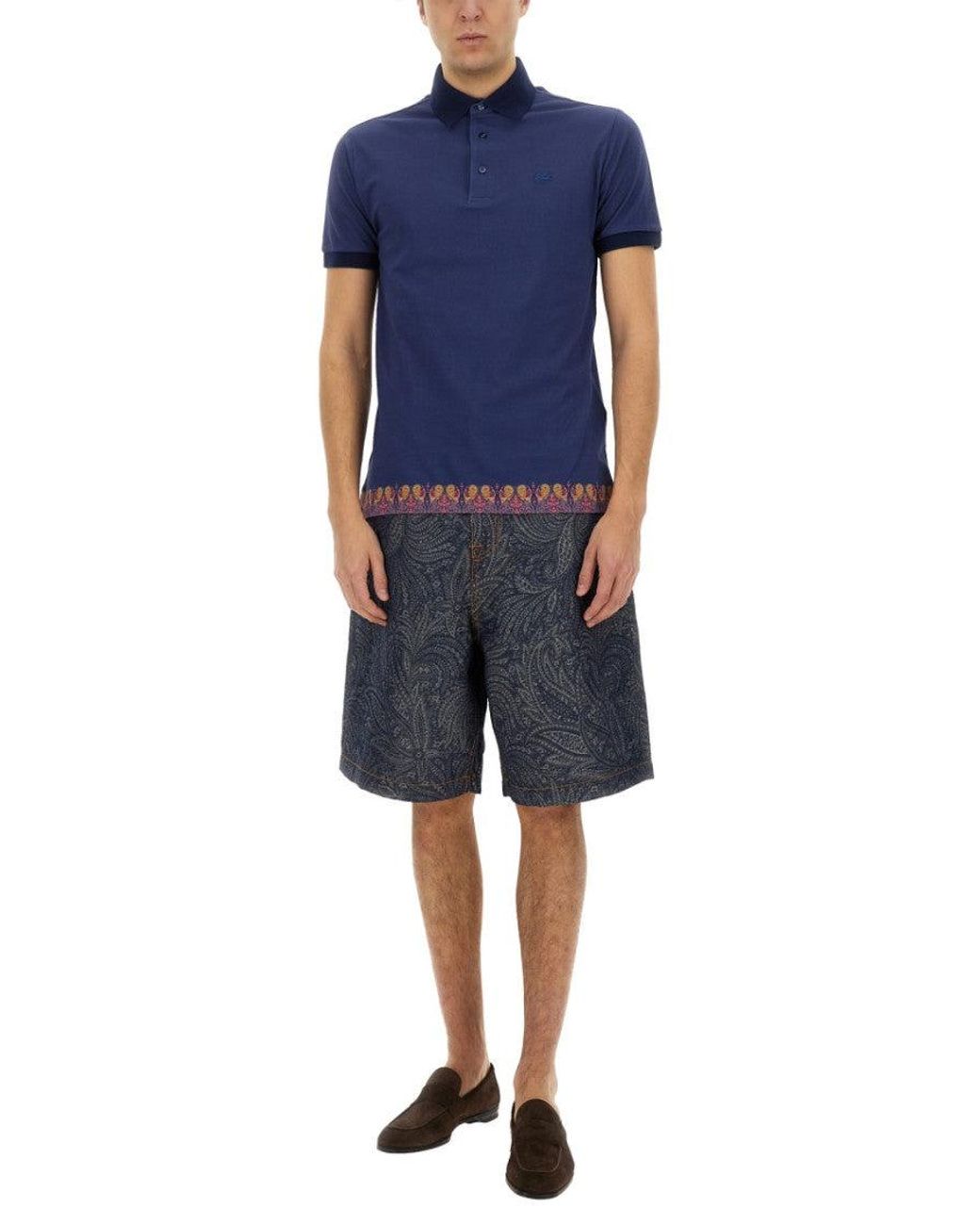 Etro Blue Shirt Collar Polo for men