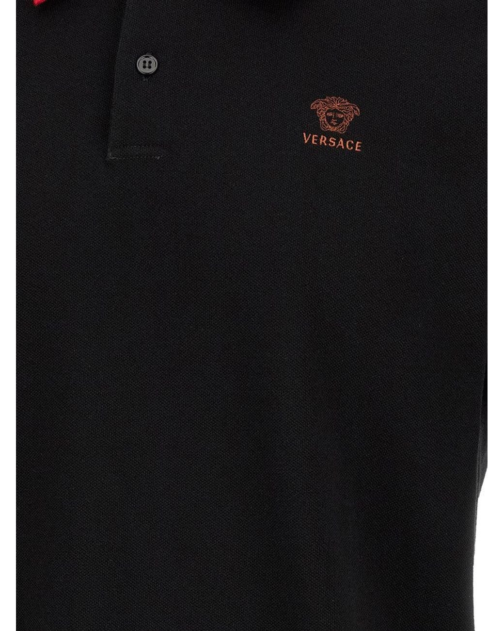 Versace Black Cotton Polo Shirt for men