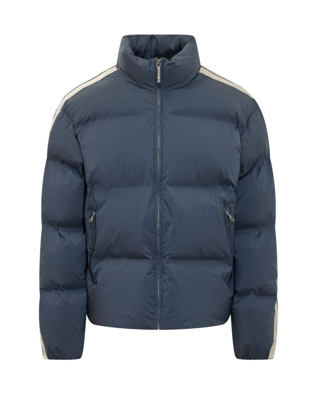 Palm Angels Blue Solid Mock Collar Jacket for men