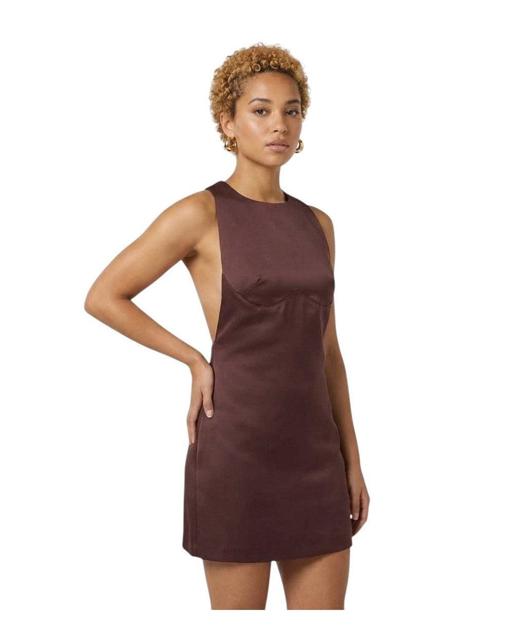 Elisabetta Franchi Brown Dark Round Neck Mini Dress