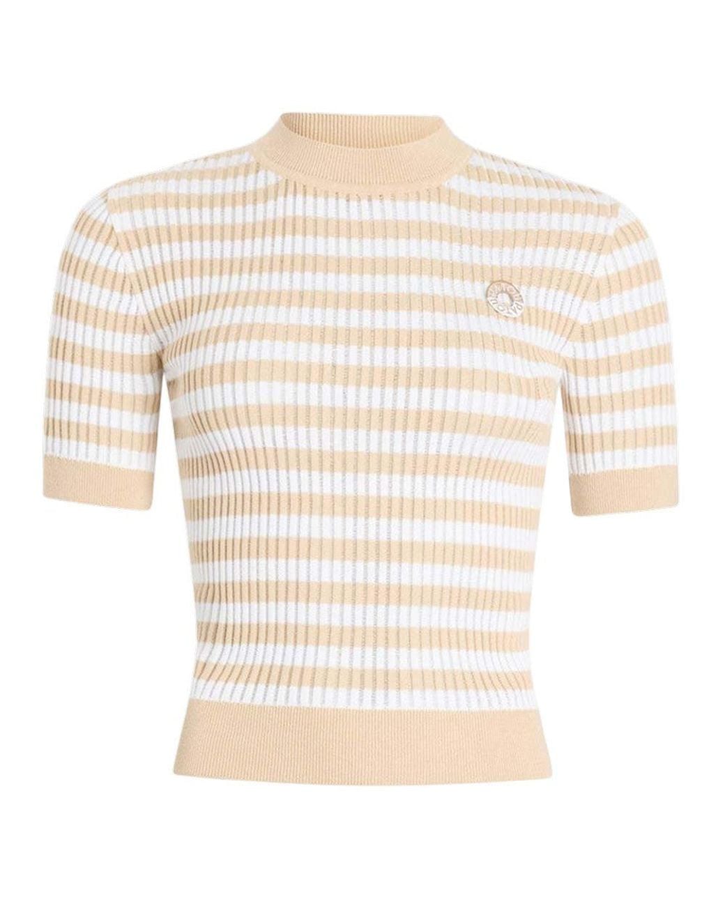 Patou White Stripes Mock Collar T-Shirt
