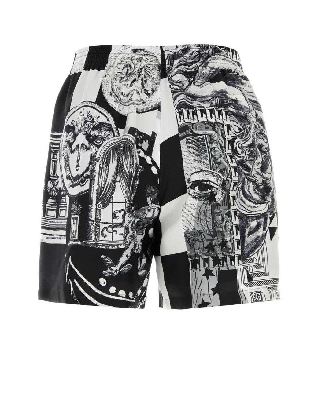 Versace Black Medusa Collage Silk Twill Print Shorts for men