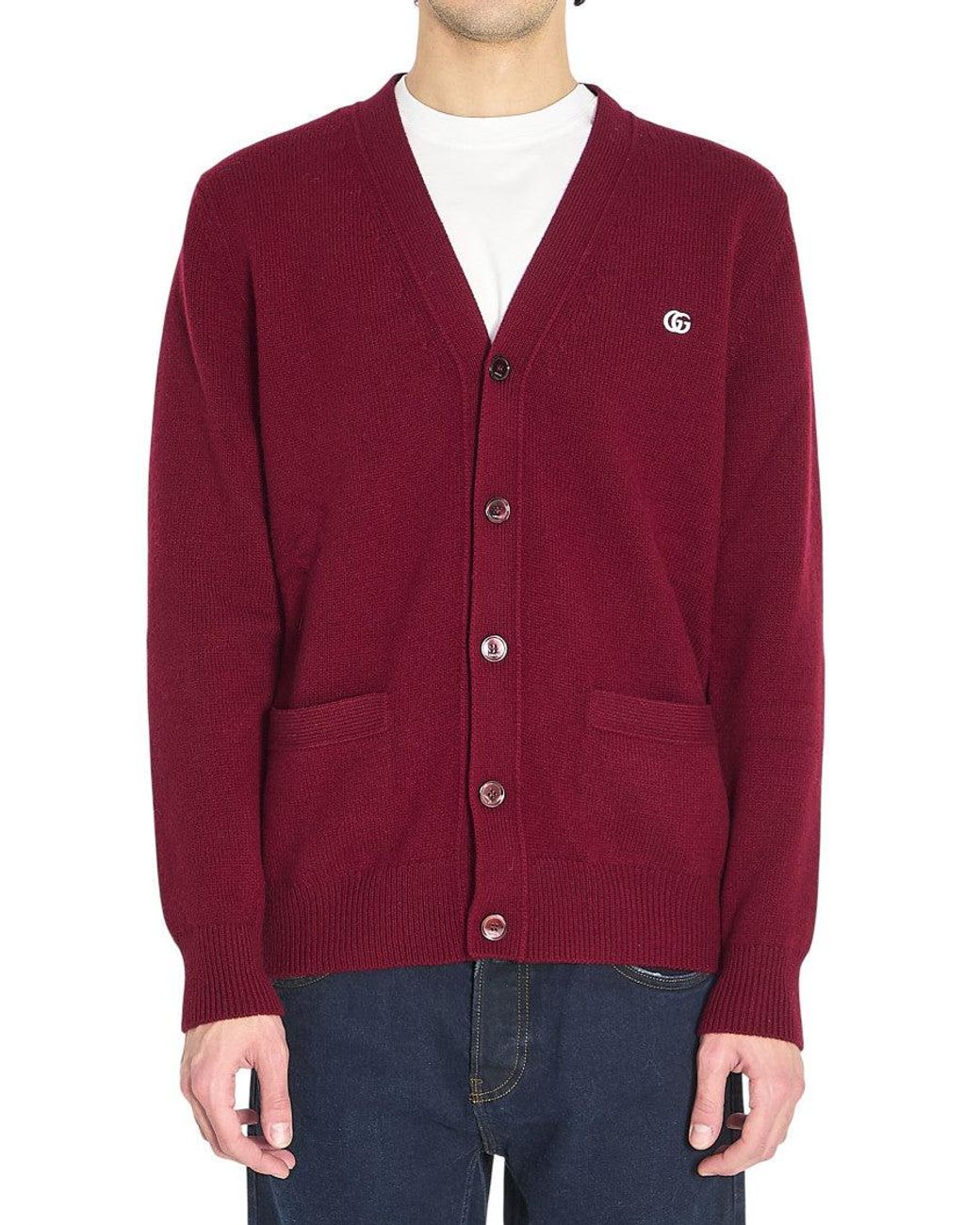 Gucci Red V Neck Logo Cardigan for men