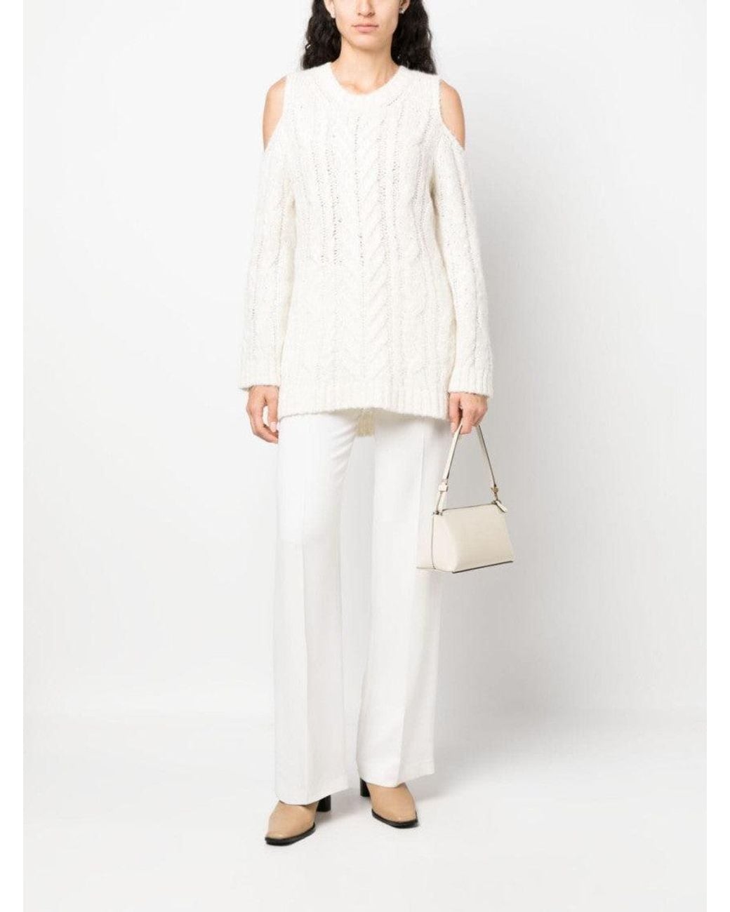 P.A.R.O.S.H. White Off-Shoulder Crochet Jumper