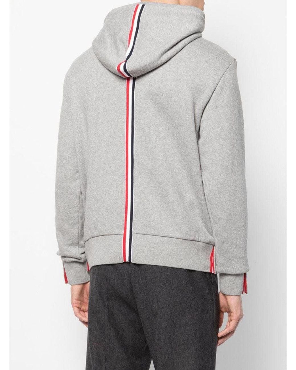 Thom Browne Gray Light Stripe Detail Hoodie for men