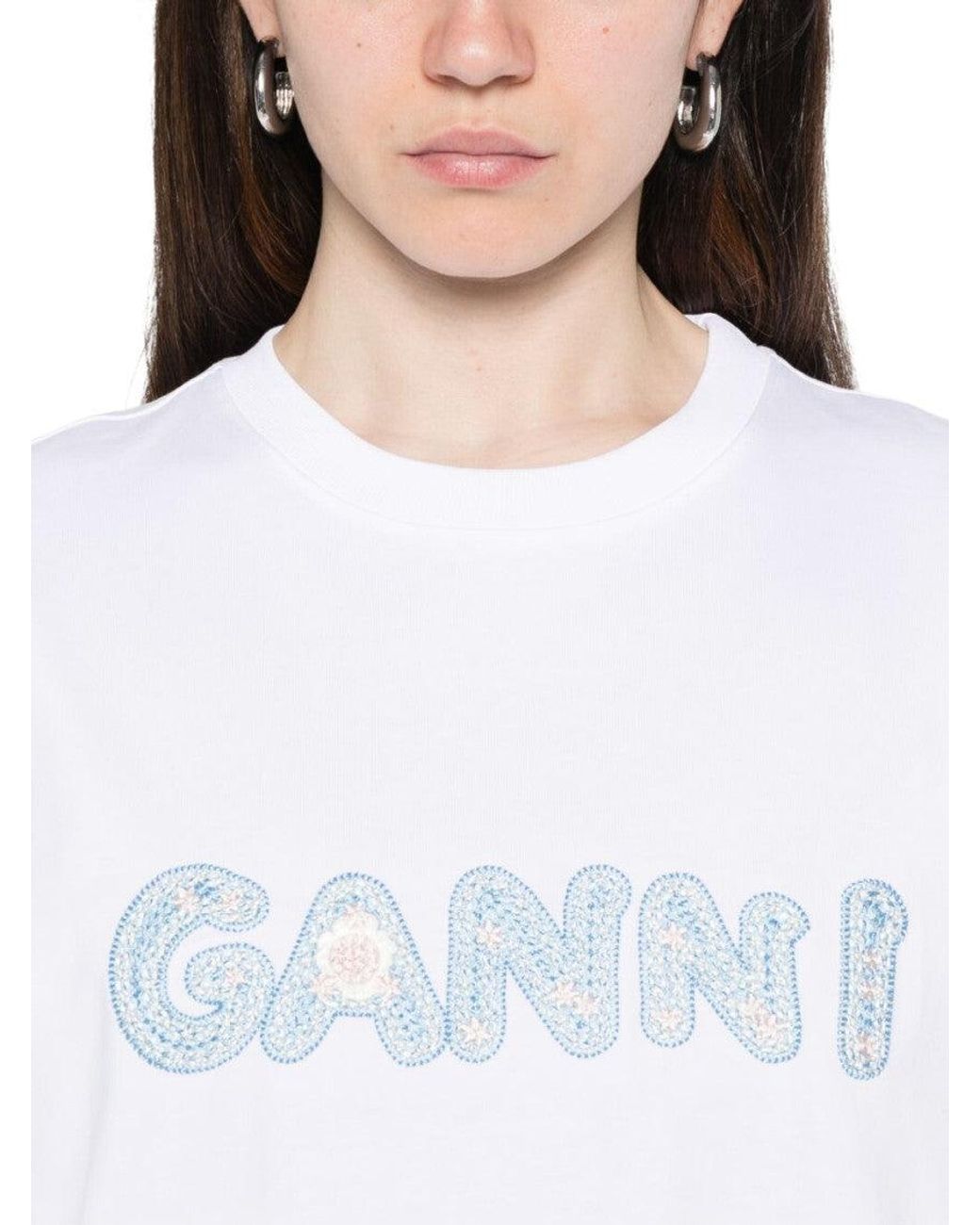 Ganni White Logo Crew Neck T-Shirt
