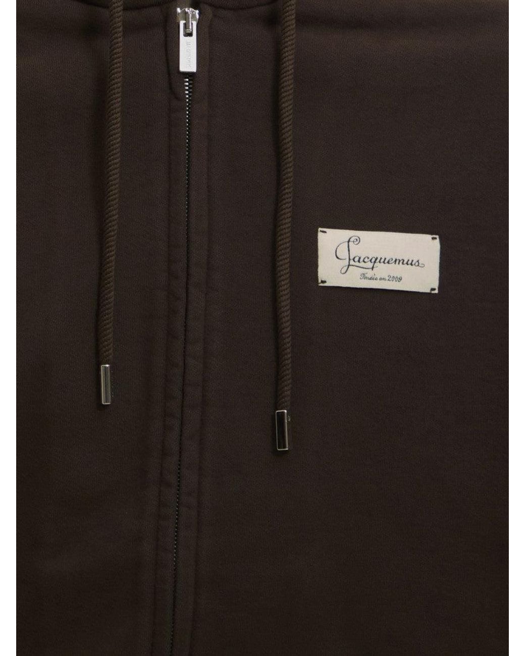Jacquemus Brown Zip Up Logo Hoodie for men