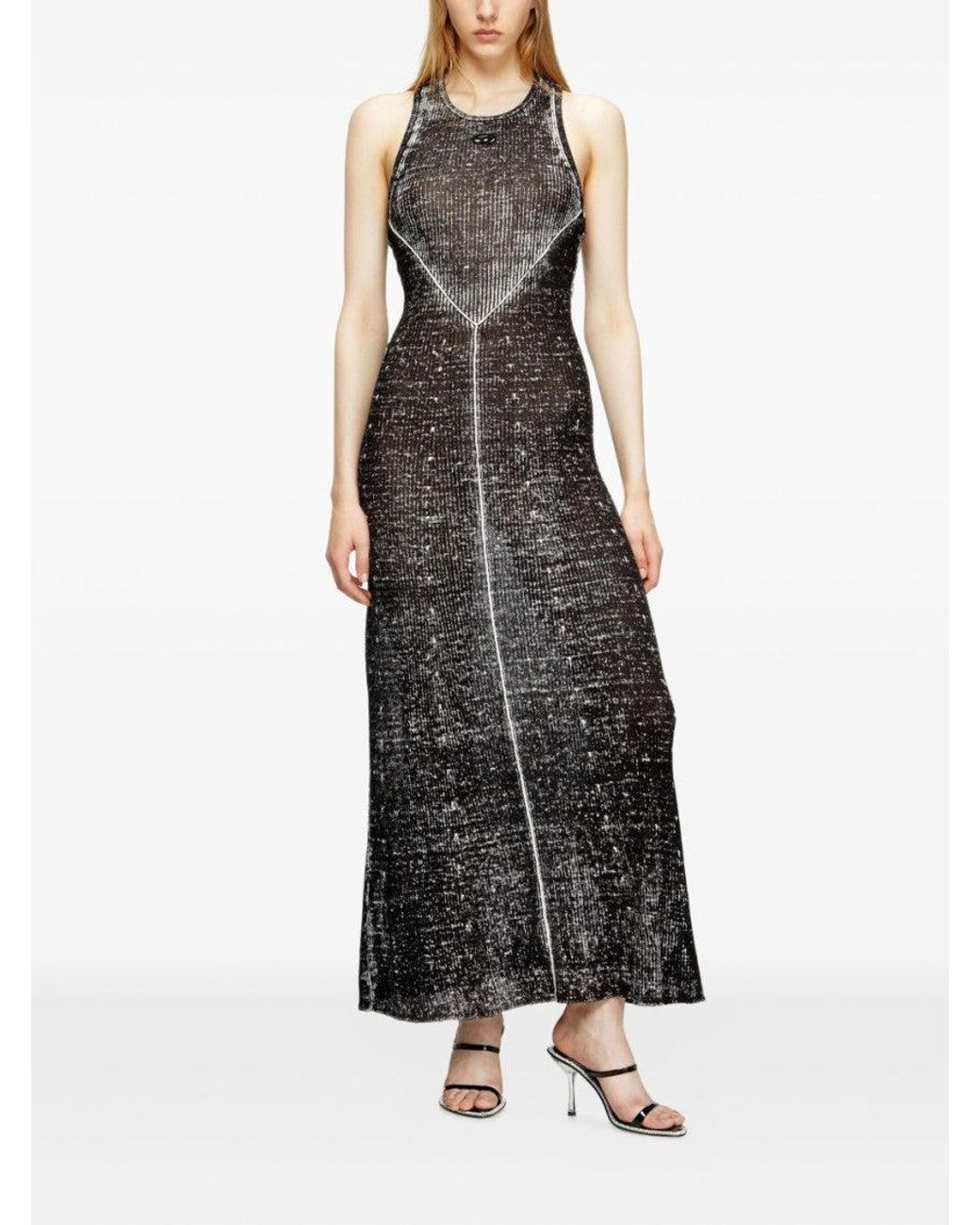 DIESEL Black 'M-Rab' Midi Dress Made Of Linen Yarn