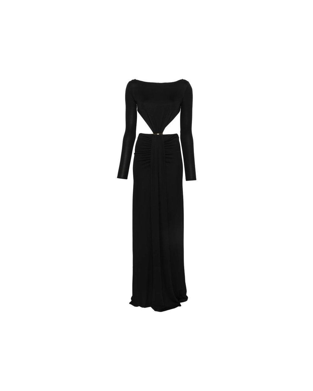 Elisabetta Franchi Black Boat Neck Maxi Dress