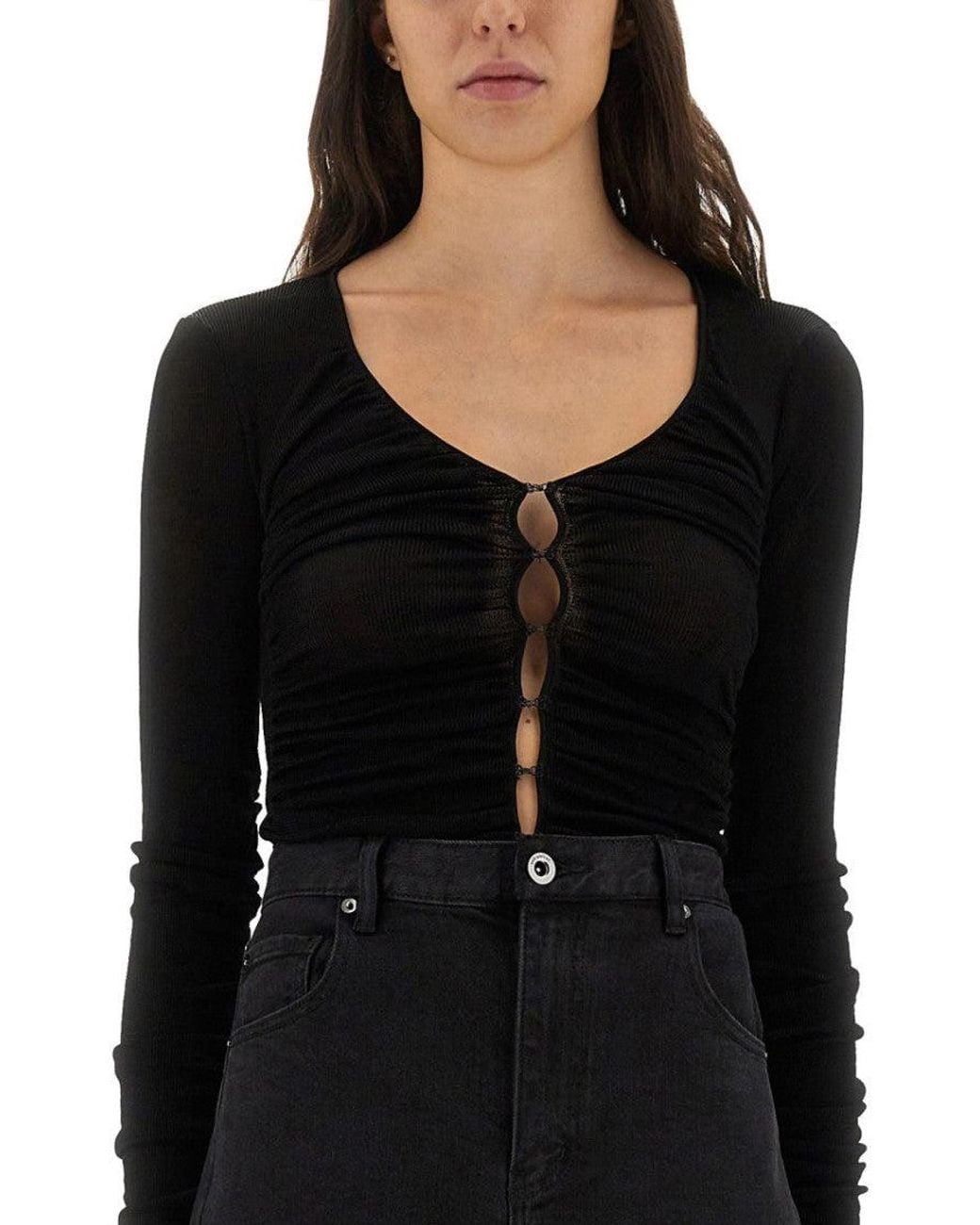 Self-Portrait Black Solid Scoop Neck Top