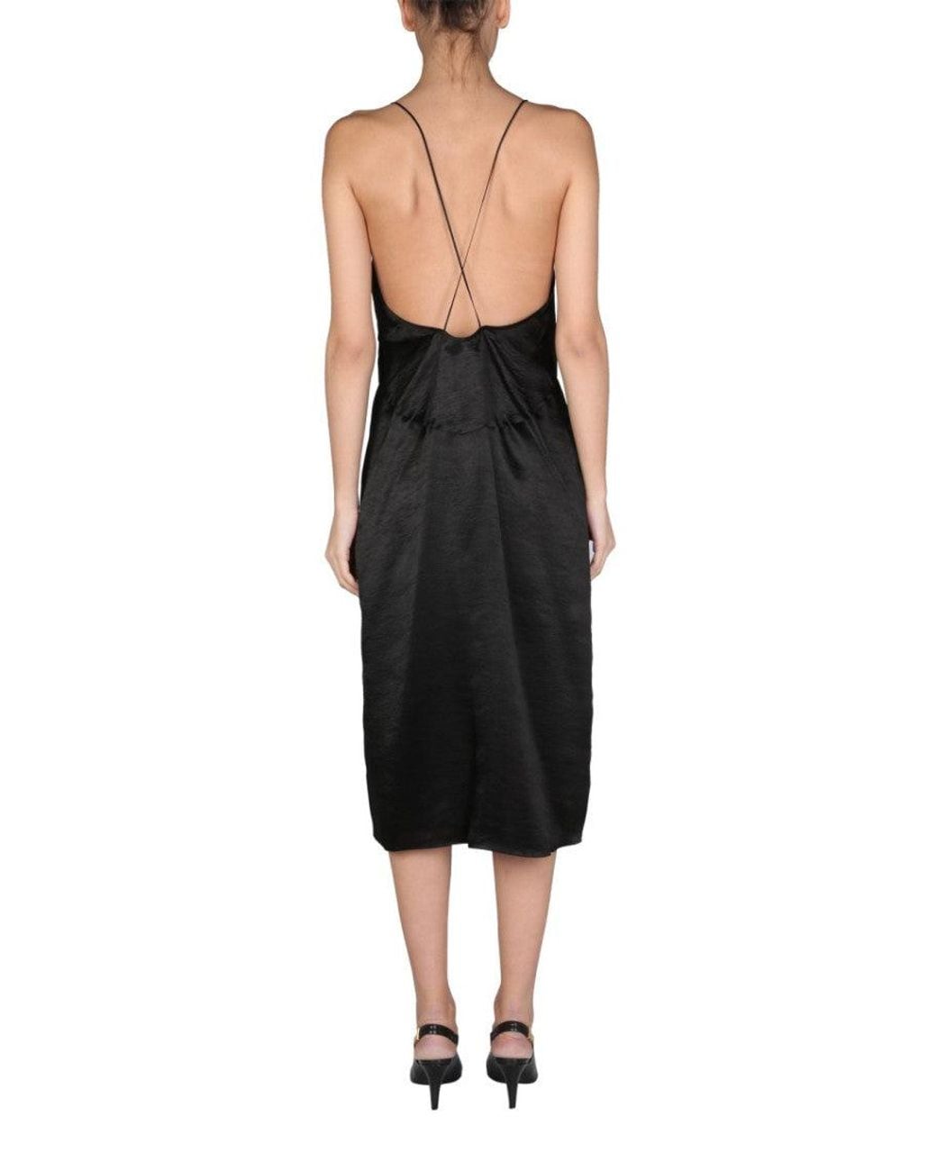 DSquared² Black Solid V Neck Midi Dress