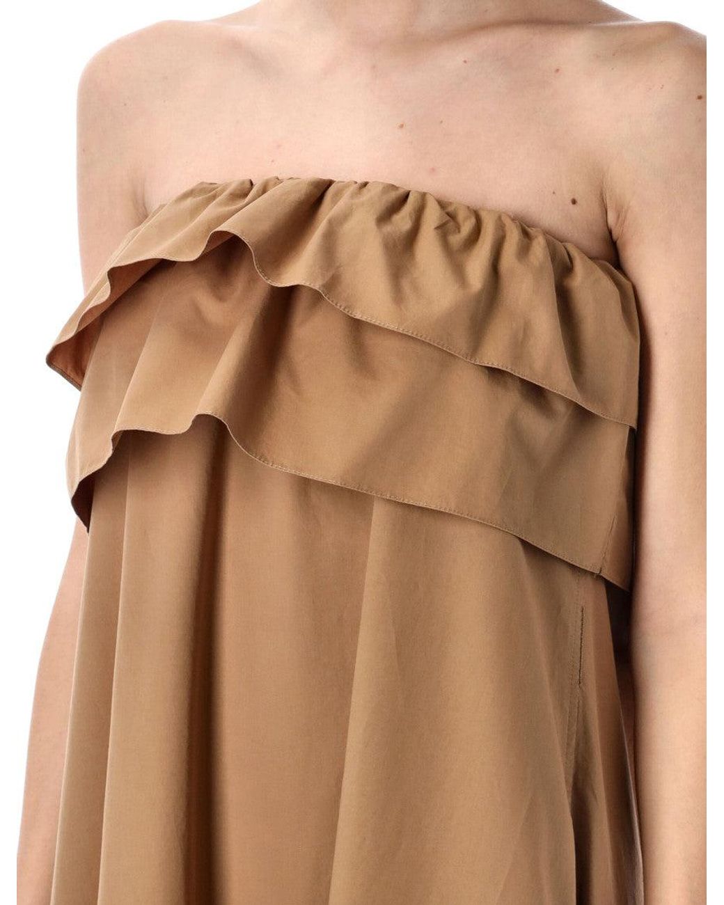 Saint Laurent Brown Tiered Strapless Cotton-Poplin Maxi Dress