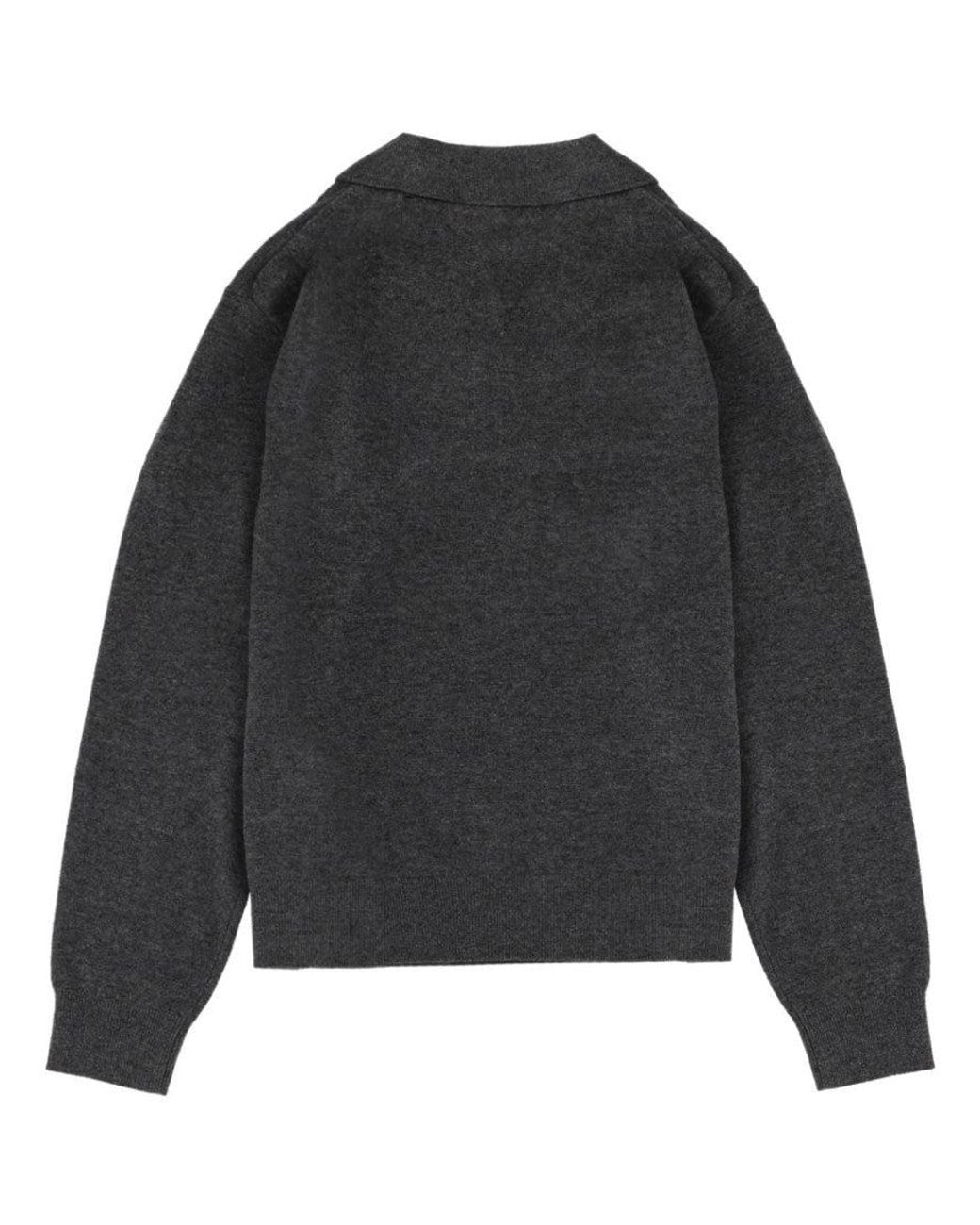 THE GARMENT Gray Solid Shirt Collar Sweater