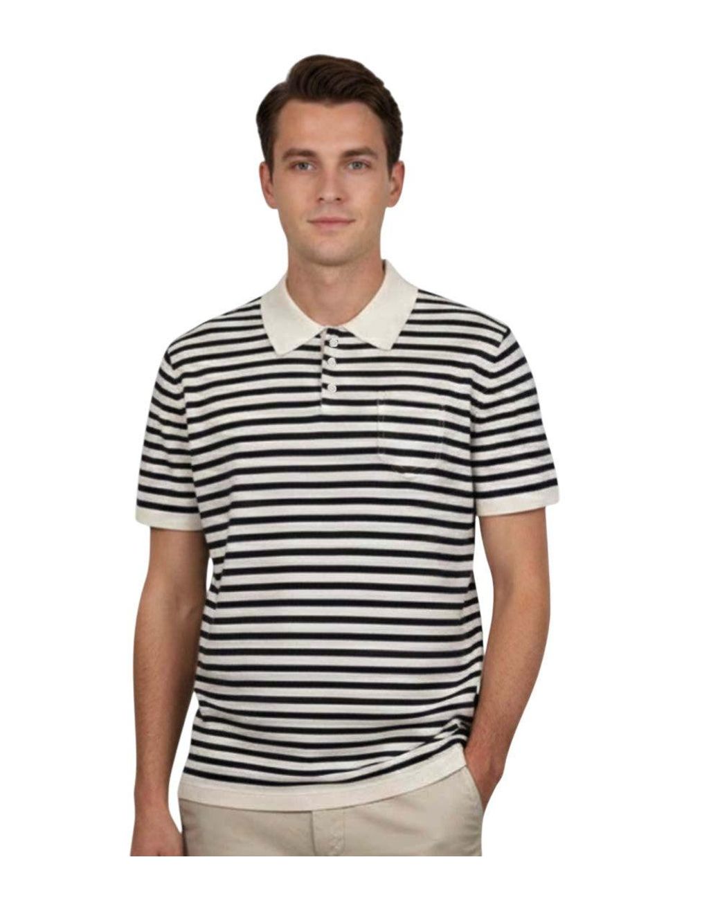 A.P.C. Blackwhite Single Stripes Shirt Collar Polo for men