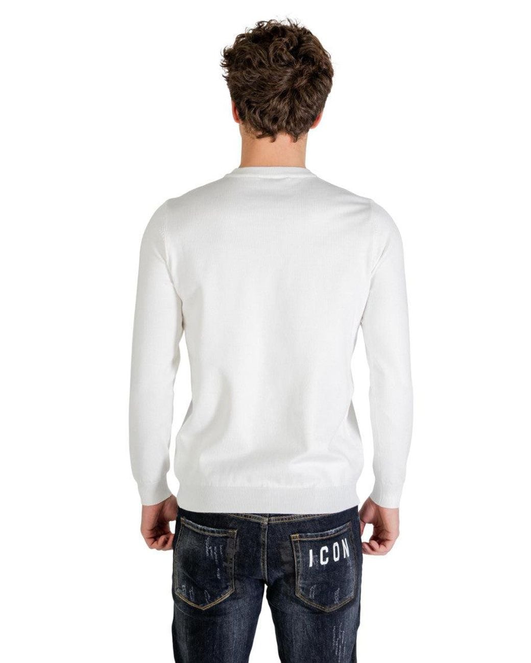 ICON DENIM White Crew Neck Sweatshirt for men