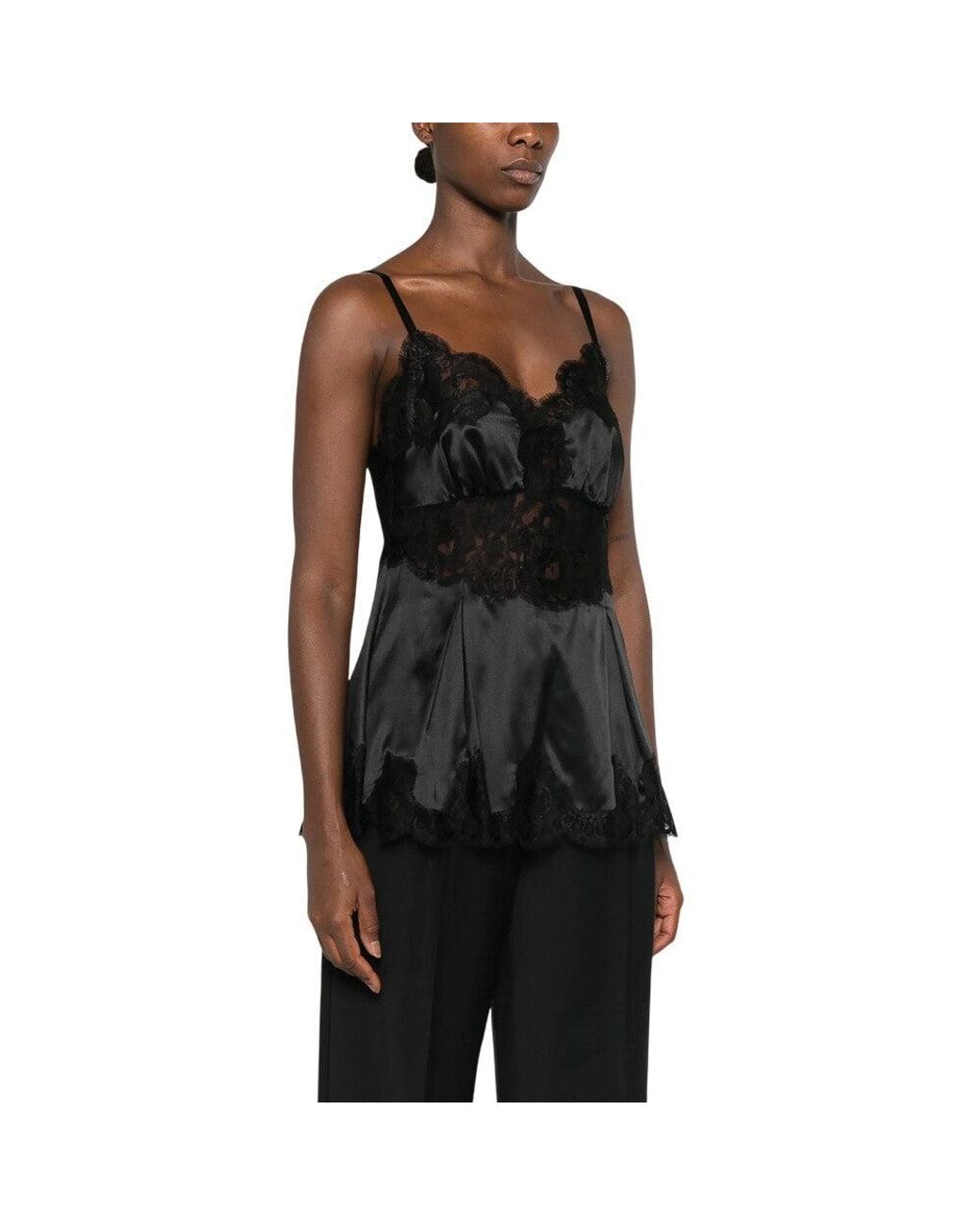 Dolce & Gabbana Black Lace V Neck Top
