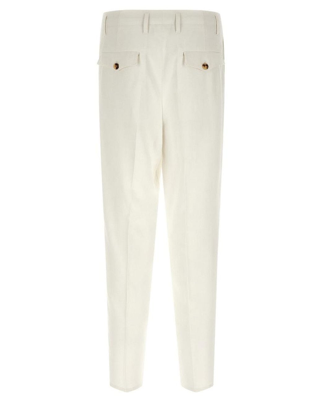 Brunello Cucinelli White Tapered Pleated Pants for men