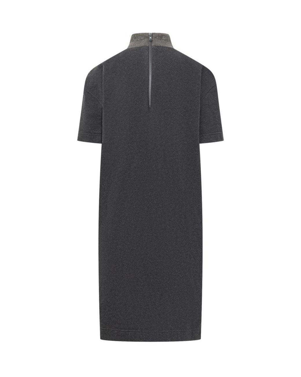 Brunello Cucinelli Black Embellished Mock Collar Midi Dress