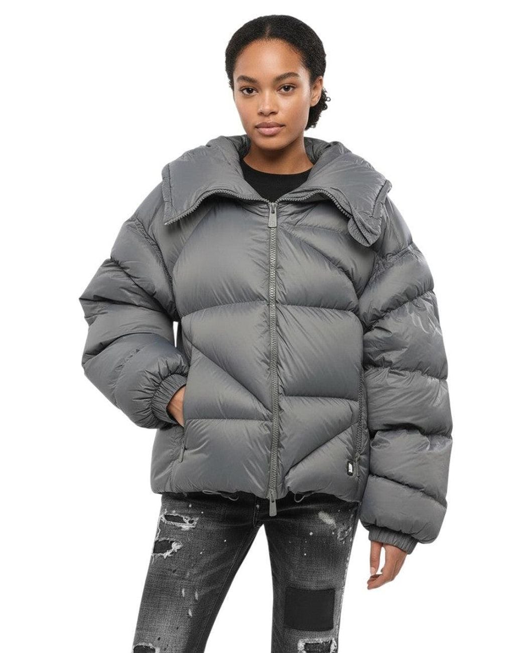 Bacon Gray Quilted Hood Jacket
