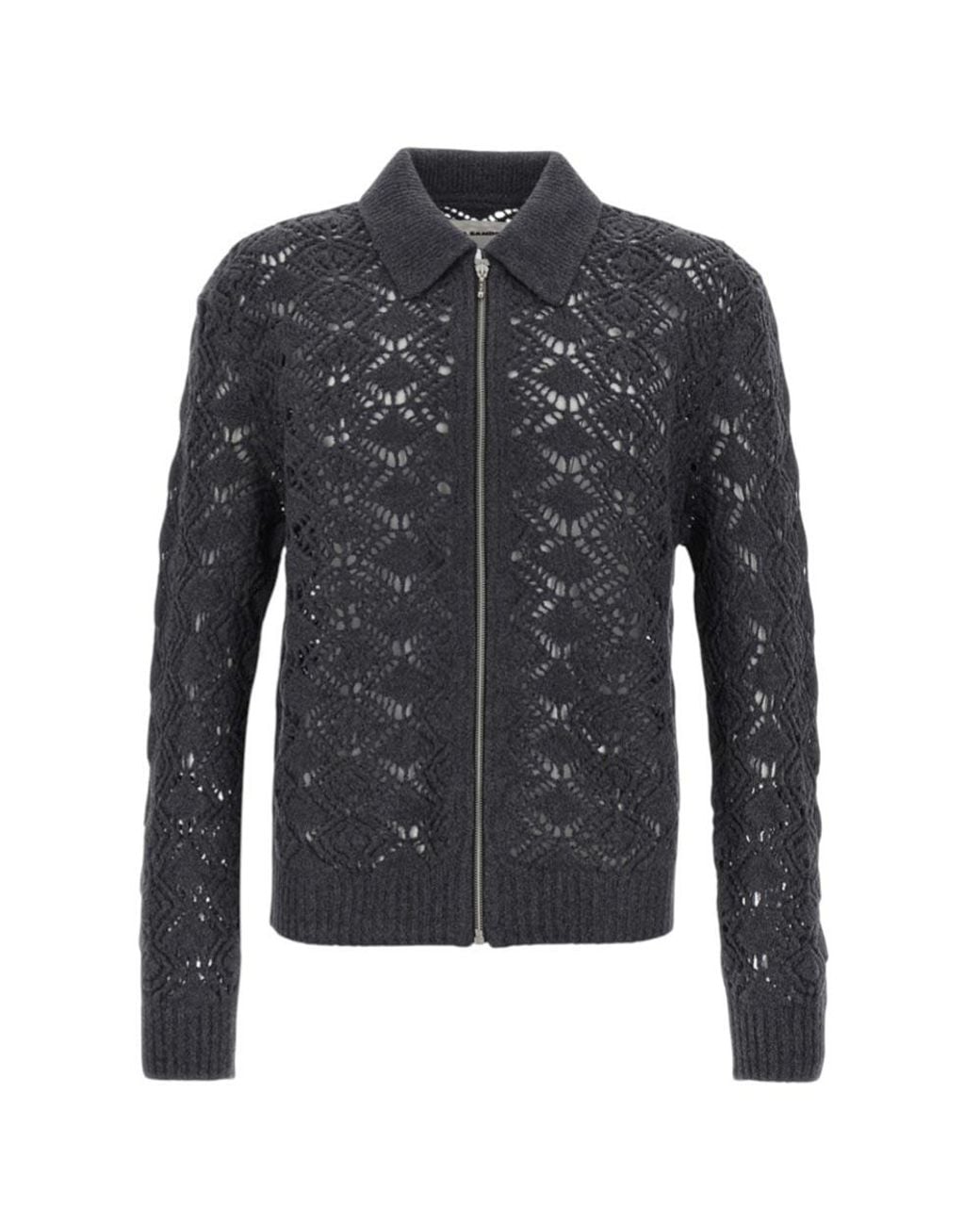 Jil Sander Blue Openwork Wool Cardigan for men