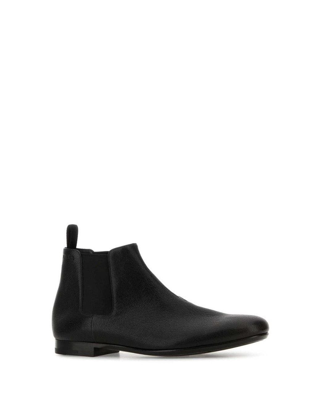 Prada Black Leather Ankle Boots for men